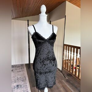 Divided Black Velvet Lace Slip Dress